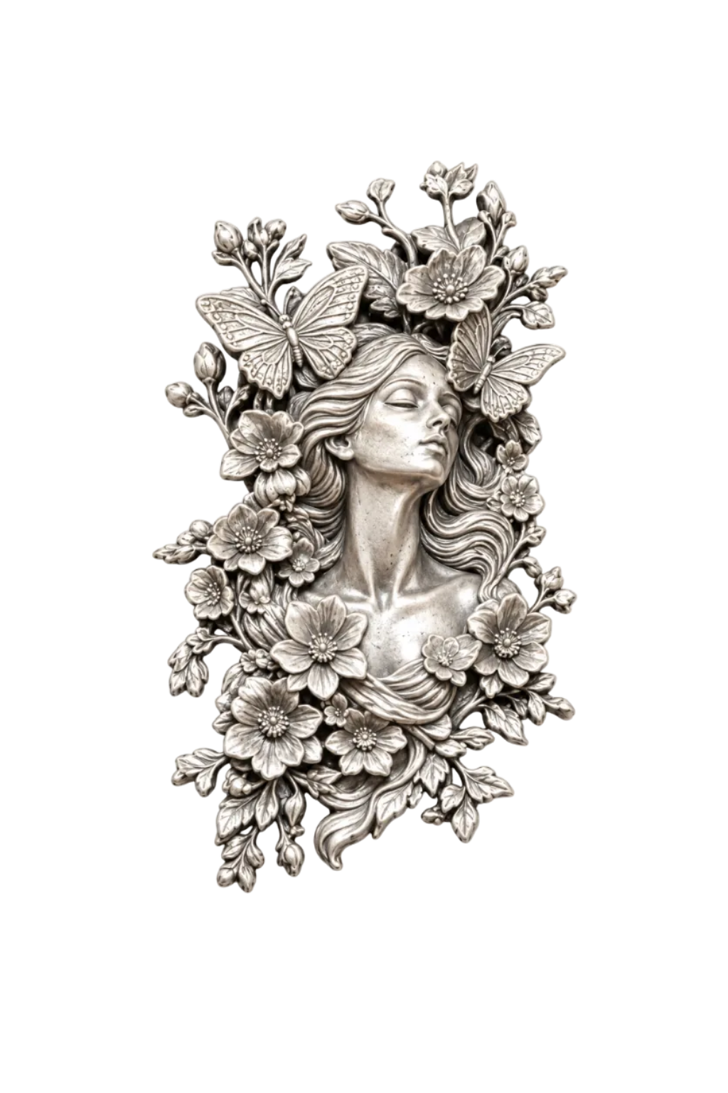 925 Silver Art Nouveau Maiden & Butterfly Relief Brooch
