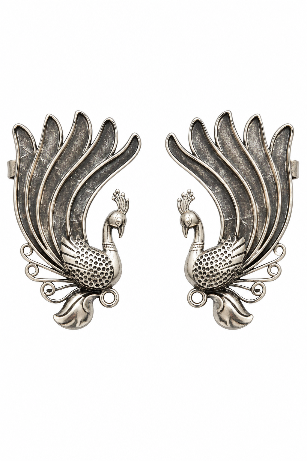 925 Silver Antiqued Sculpted Peacock Statement Ear Cuffs