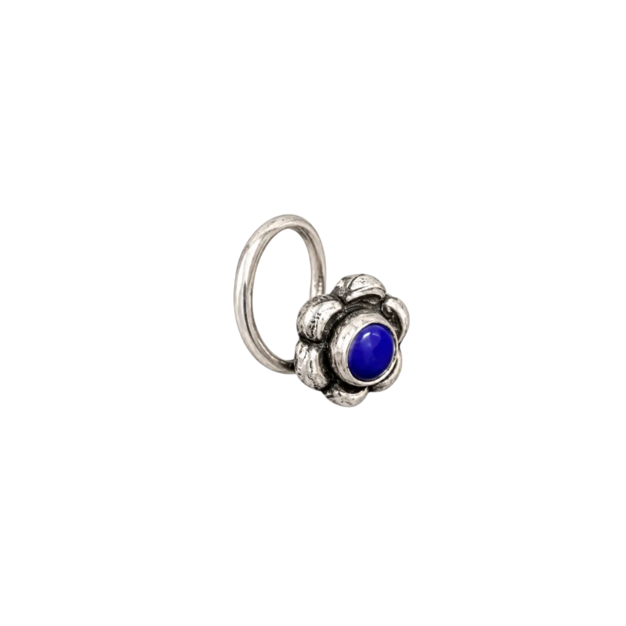 925 Silver Lapis-Blue Cabochon Floral Rosette Clip-On Nose Pin (Nath)