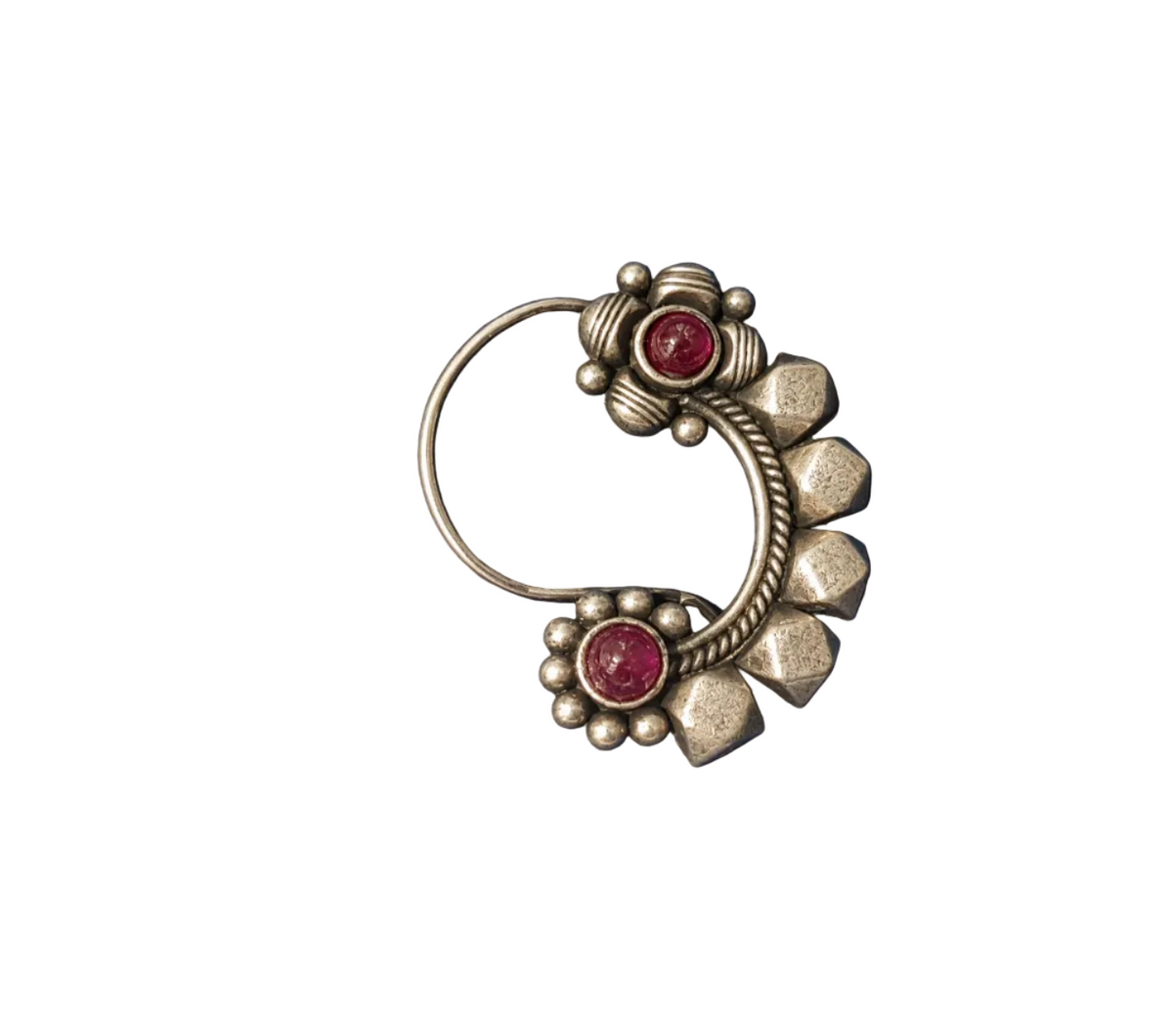 925 Silver Ruby-Red Cabochon Geometric Clip-On Nose Pin (Nath)