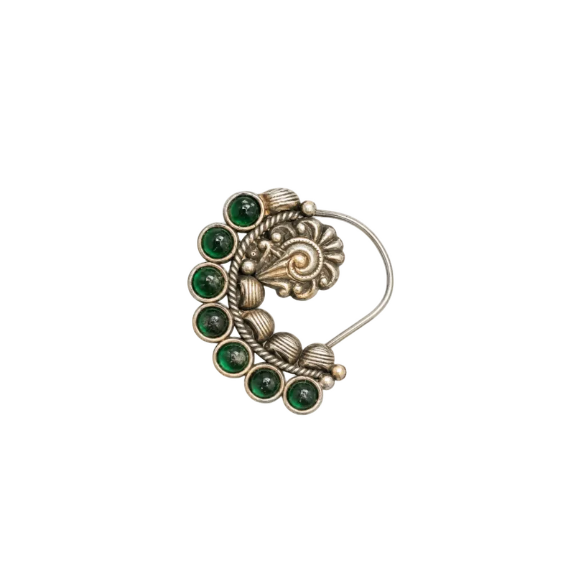 925 Silver Emerald-Green  Clip-On Nose Pin (Nath)