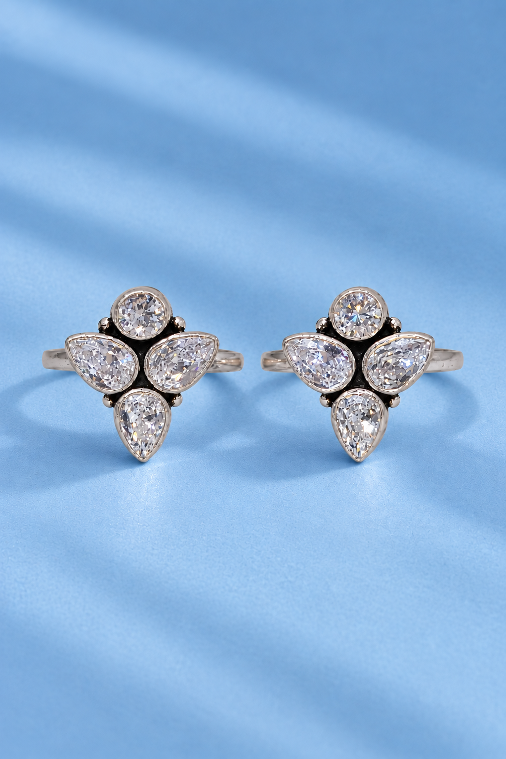 925 Silver Pear & Round CZ Cluster Toe Rings (Pair)