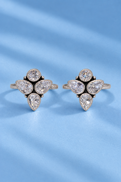 925 Silver Pear & Round CZ Cluster Toe Rings (Pair)