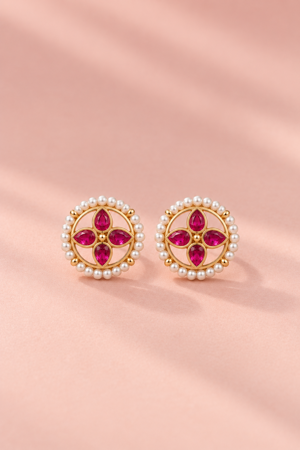 925 Silver  Ruby-Red Floral Pearl Toe Rings (Pair)