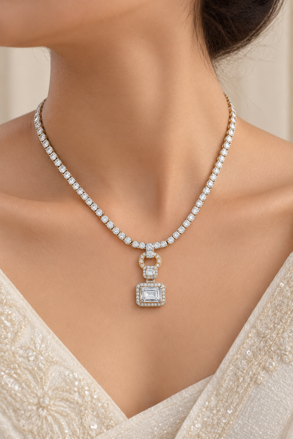 925 Silver Gold-Plated Clear CZ Tennis Necklace