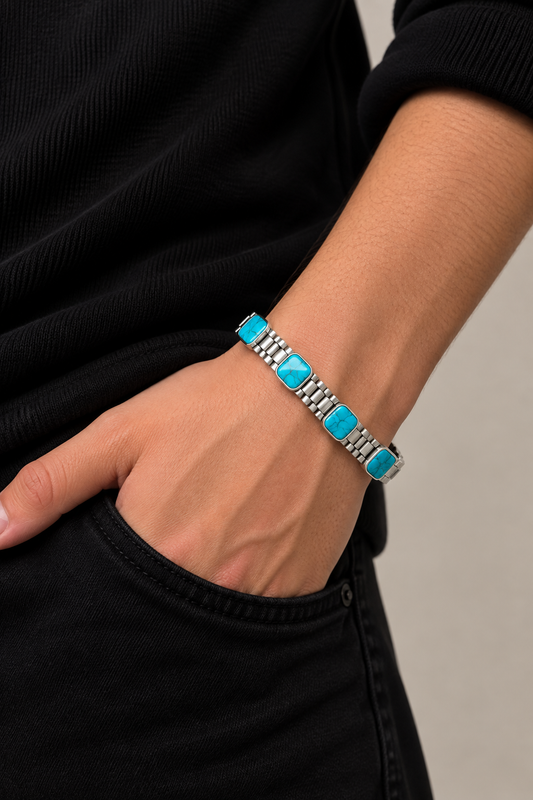 925 Silver Men's Turquoise Cabochon President-Link Bracelet