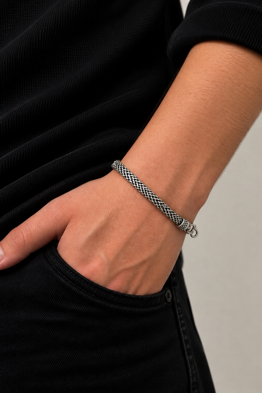 925 Silver Men's Dragon Head Mesh Chain Bracelet