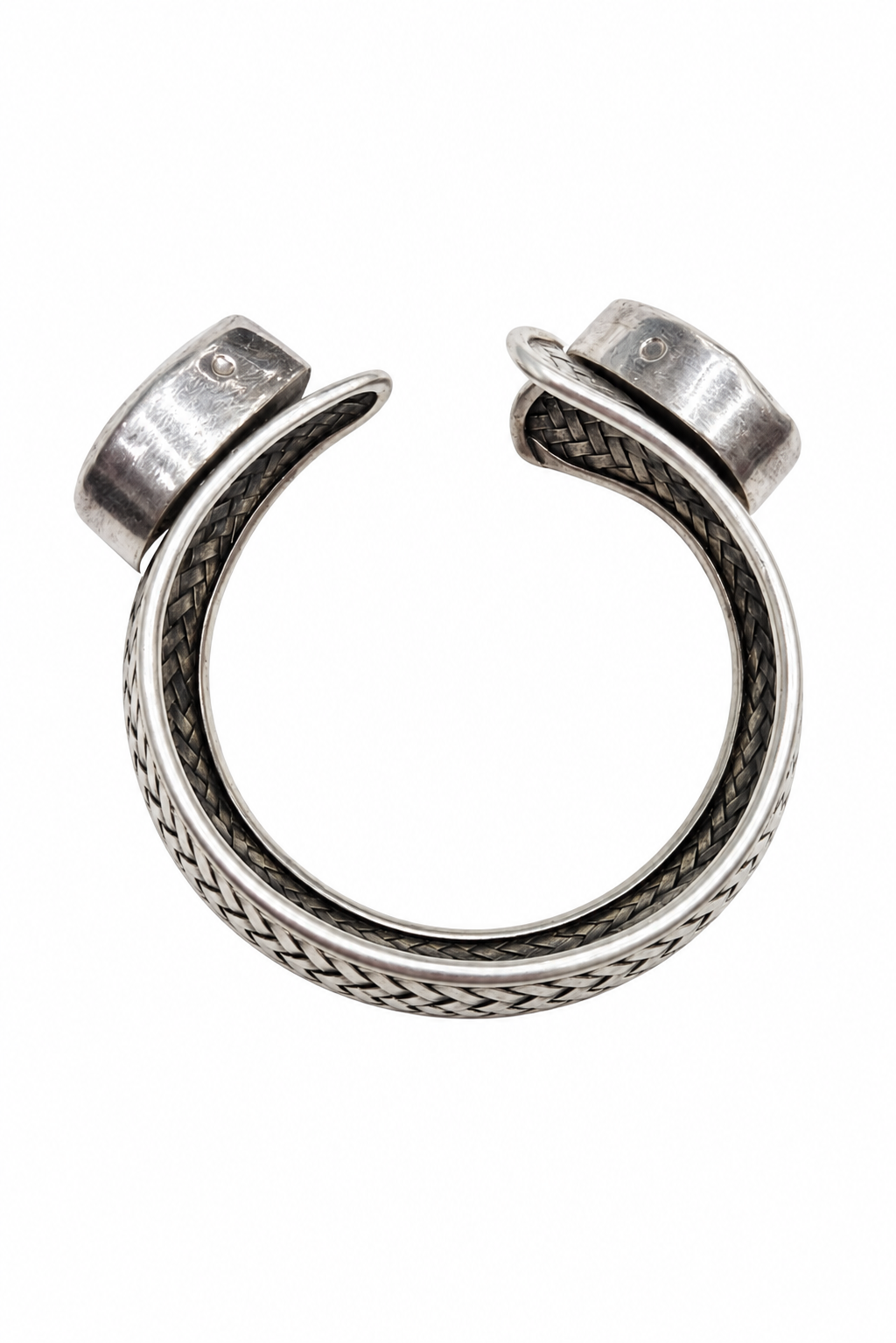 925 Silver Faceted Gemstone Basket-Weave Cuff Bracelet