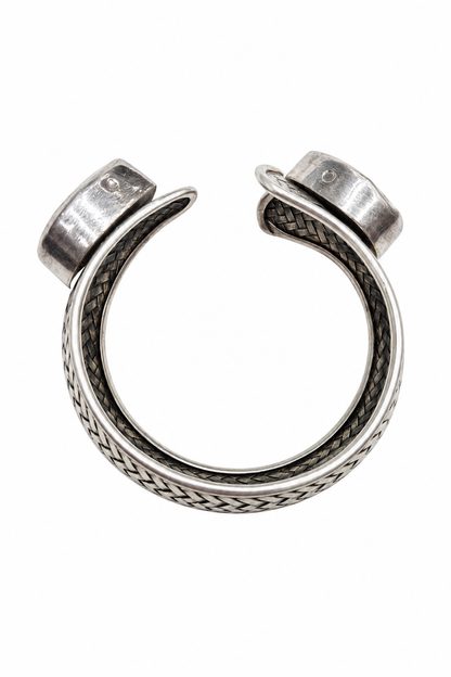 925 Silver Faceted Gemstone Basket-Weave Cuff Bracelet