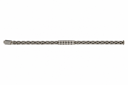 925 Silver Men's CZ Diamond-Pattern ID Bar Woven Chain Bracelet