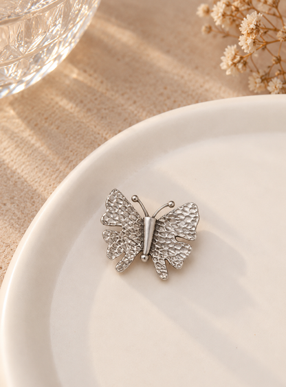 925 Silver Textured Hammered Butterfly Brooch