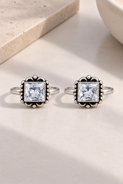 925 Silver Princess-Cut CZ Vintage Filigree Toe Rings (Pair)