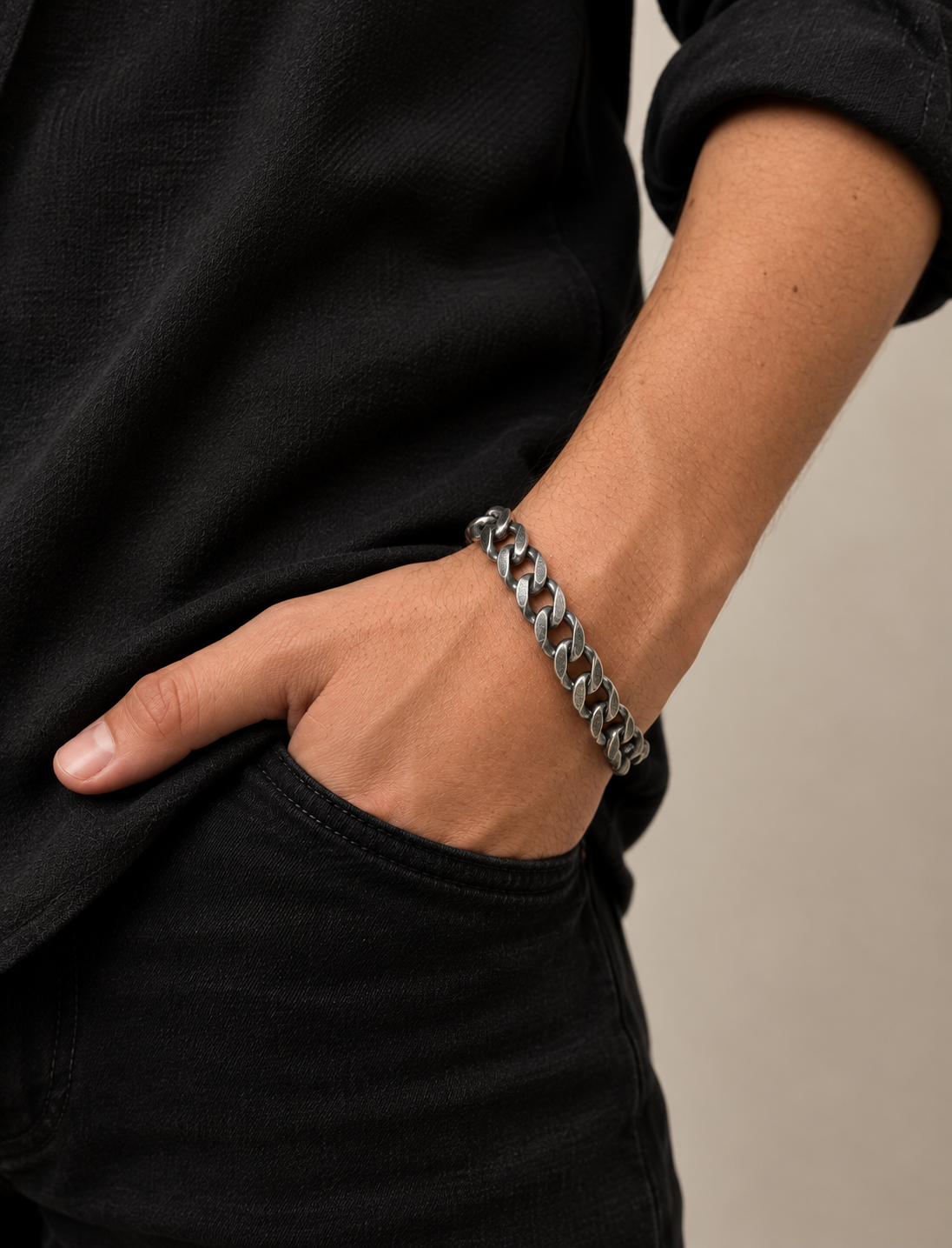 925 Silver Men's Antiqued Cuban Link Bracelet
