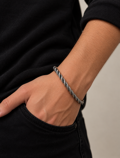 925 Silver Men's Heavy Twisted Rope Chain Bracelet