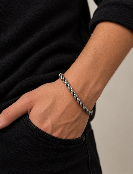 925 Silver Men's Heavy Twisted Rope Chain Bracelet