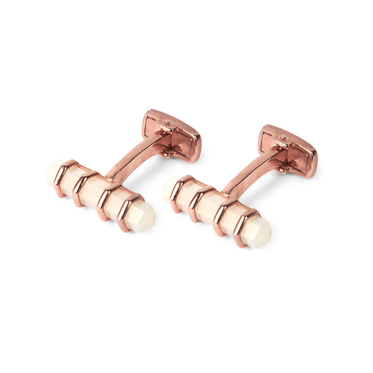 Elegant Rose Gold White Enamel Cufflinks