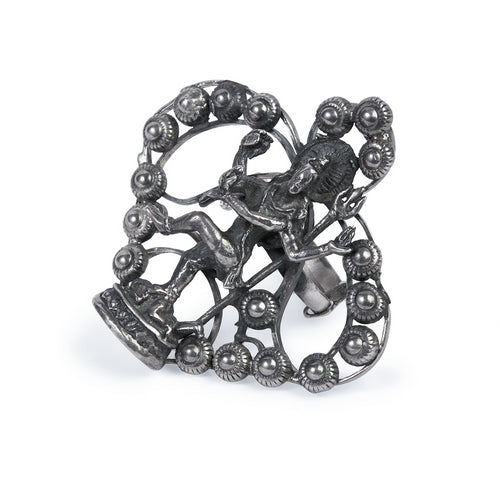 Oxidized Silver Adjustable Nataraja Ring with Intricate Detail
