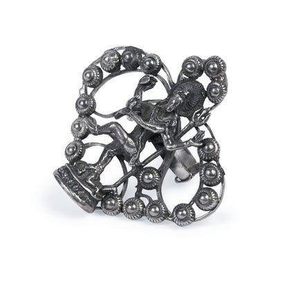Oxidized Silver Adjustable Nataraja Ring with Intricate Detail