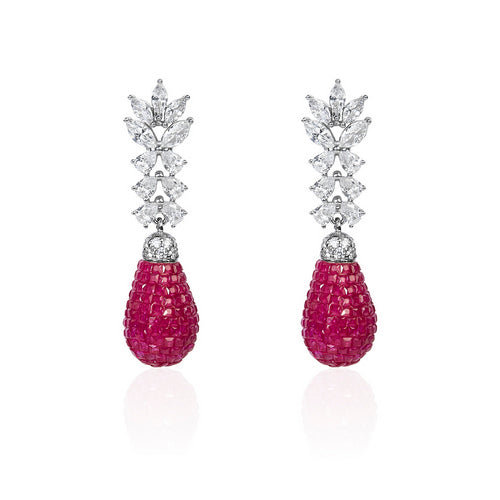 Mystery Set Ruby & Diamond Drop Earrings