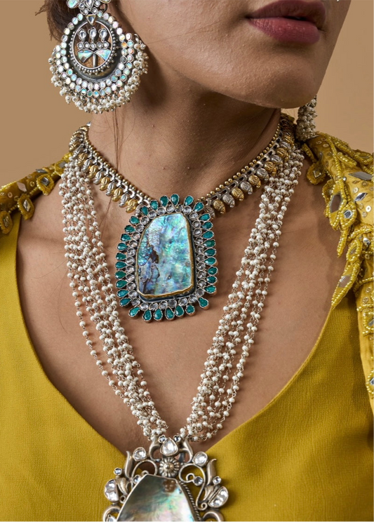 Enchanting Abalone & Emerald Gemstone Statement Necklace