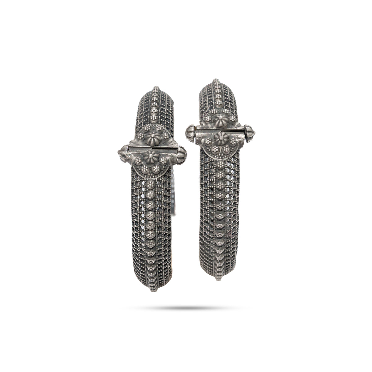 92.5 Silver Granulated Lattice Screw Kada Bangle Pair