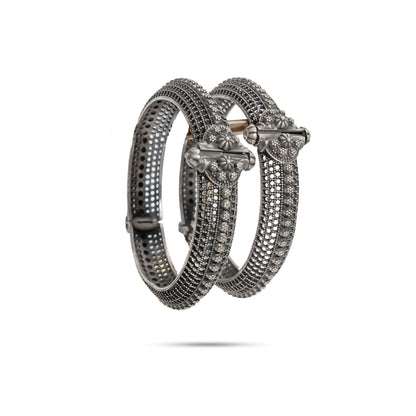 92.5 Silver Granulated Lattice Screw Kada Bangle Pair