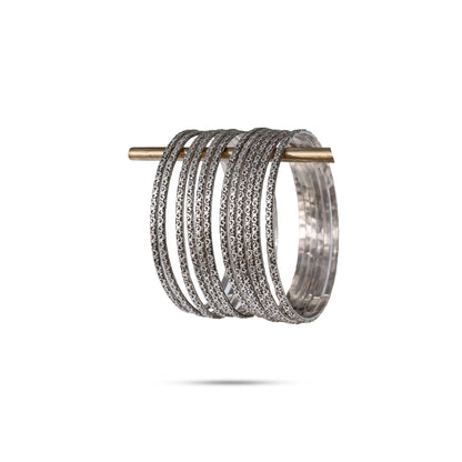 92.5 Silver 12-Piece Engraved Bangle Set