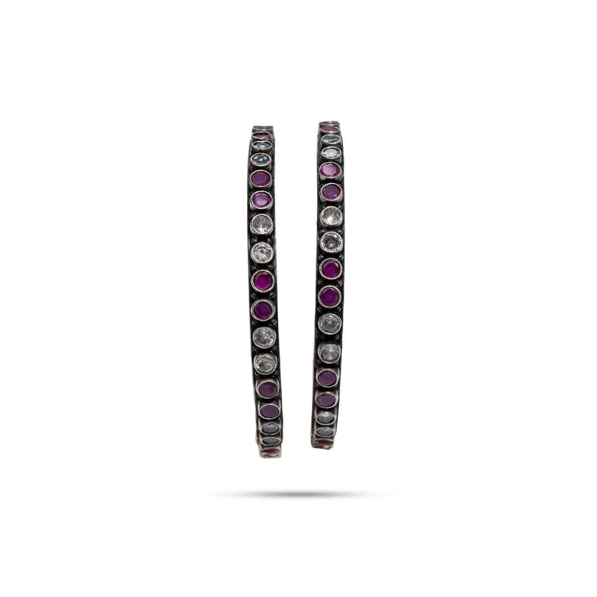 925 Silver Alternating Ruby CZ Bangle Pair