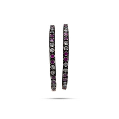 925 Silver Alternating Ruby CZ Bangle Pair