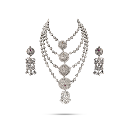 925 Silver Multilayerd Floral Medallion Necklace Set