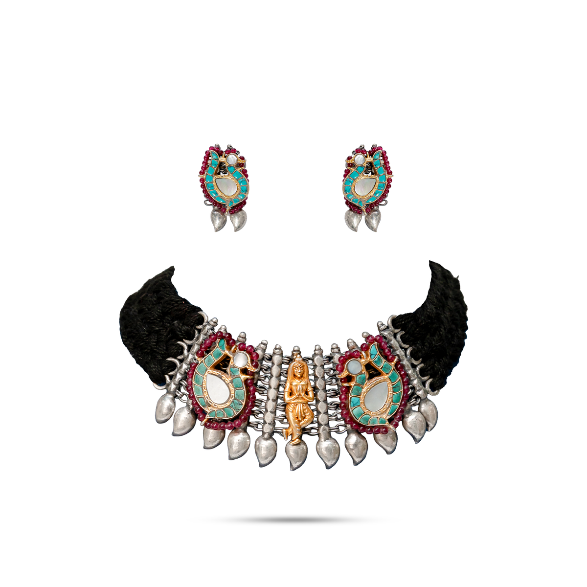 92.5 Silver Deity Peacock Thread Choker Set