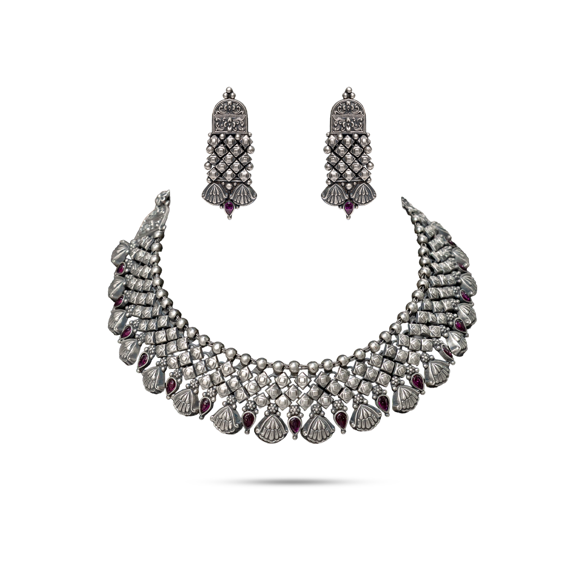 925 Silver Tribal Ruby Choker Set