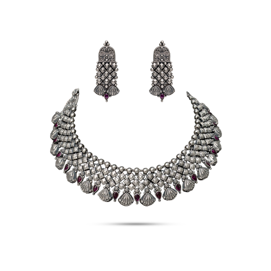 925 Silver Tribal Ruby Choker Set