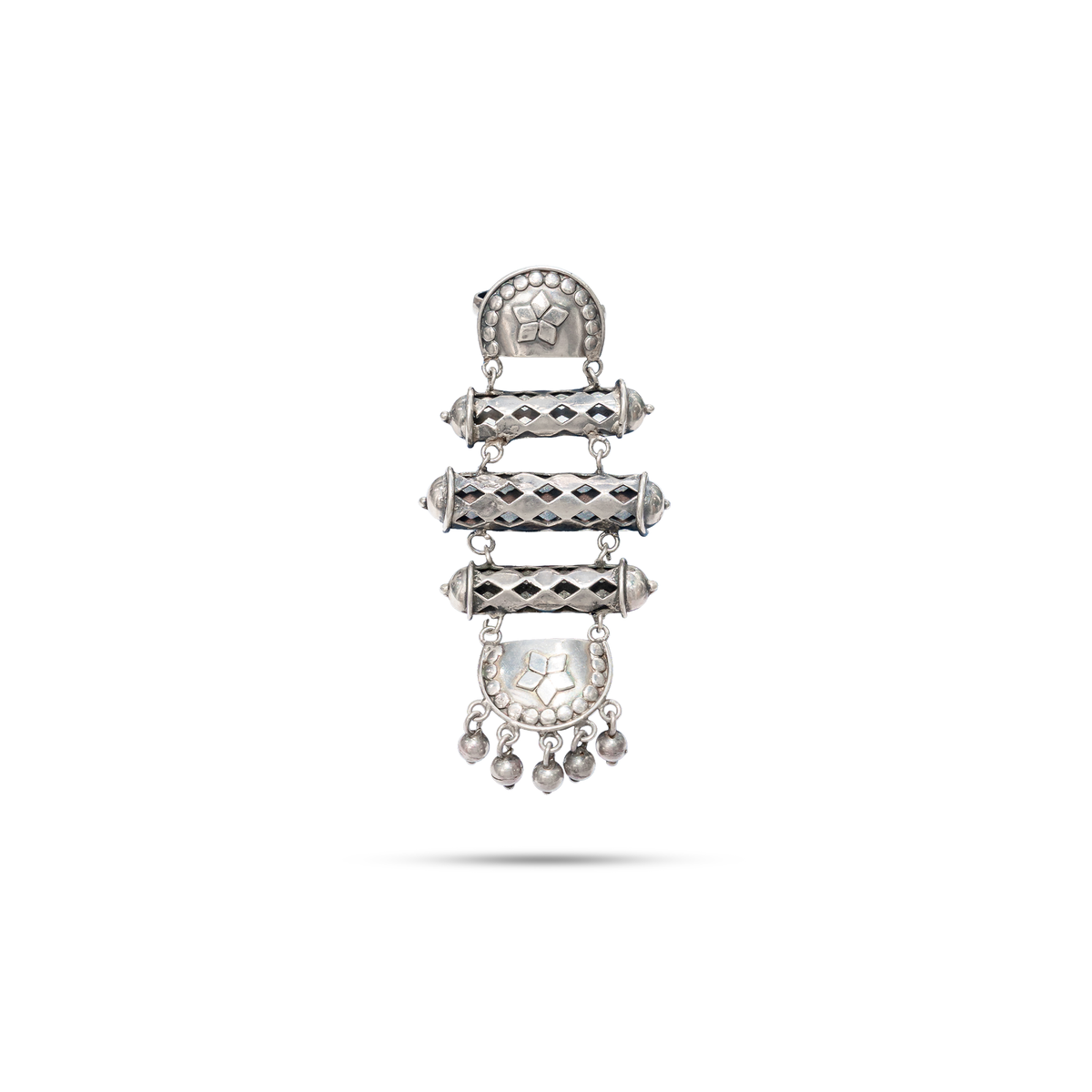 92.5 Silver Dholki Ghungroo Statement Ring