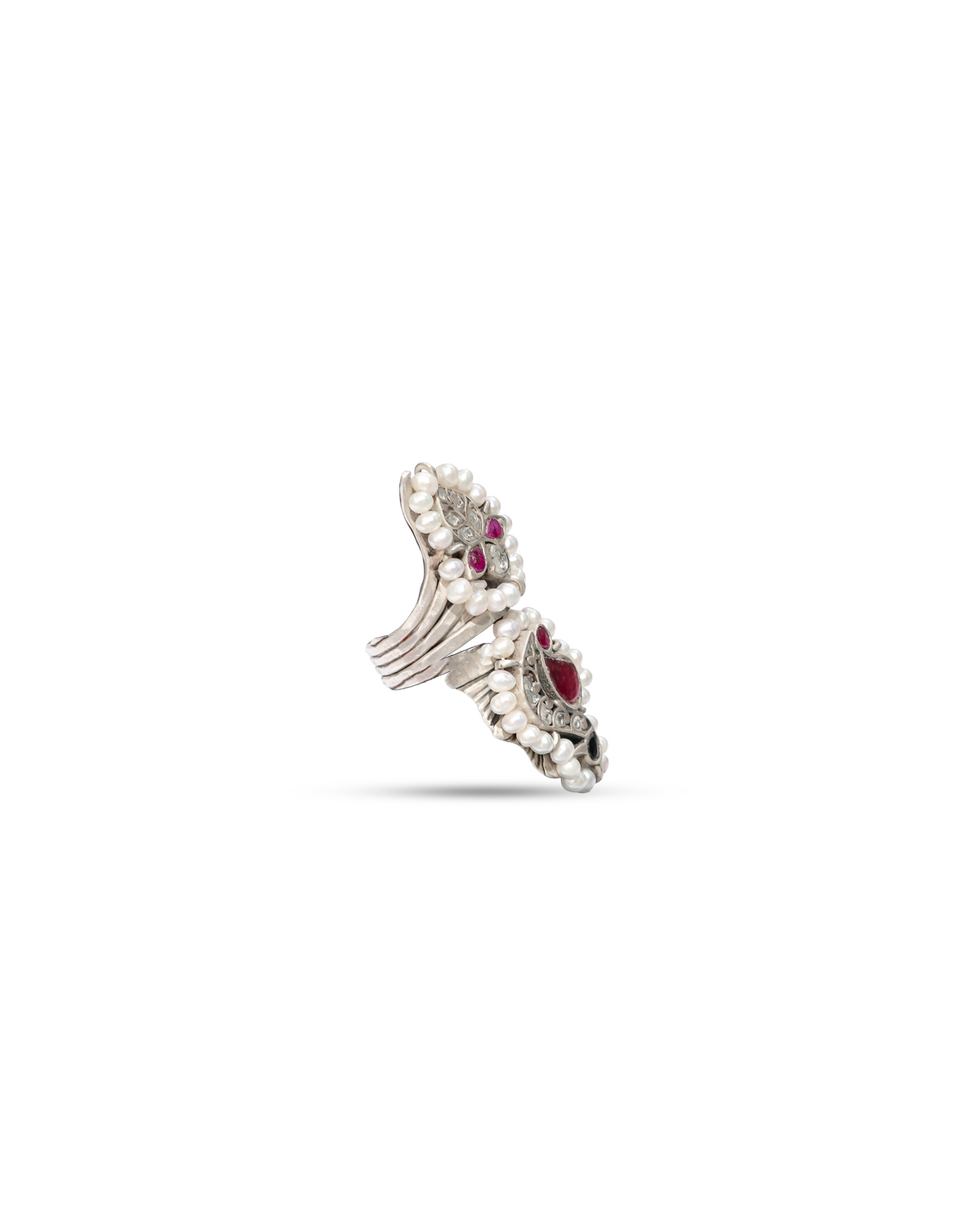 925 Silver Dual Motif Pearl Ring