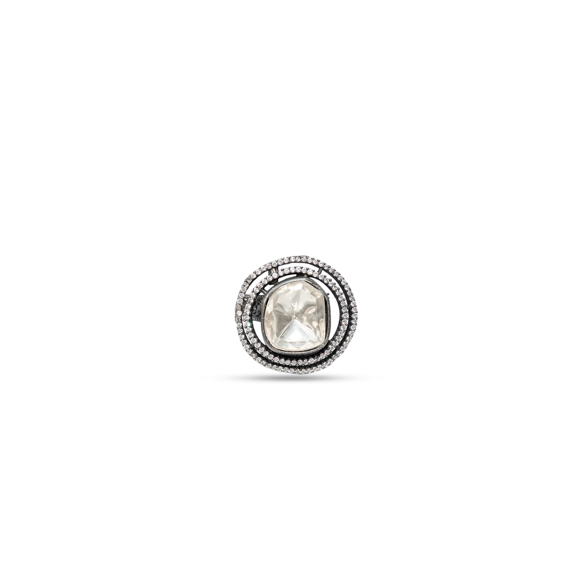 925 Silver Polki Dual-Halo Ring