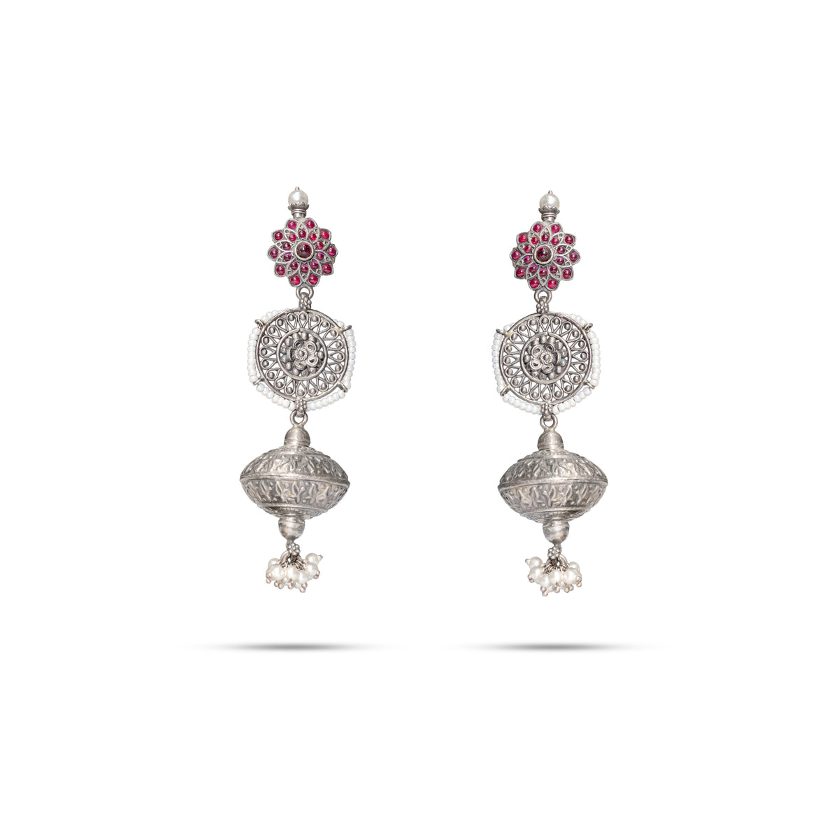925 Silver Ruby Filigree Jhumka