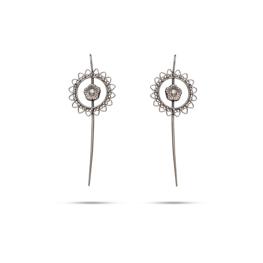 925 Silver Floral Stick Drop Earrings