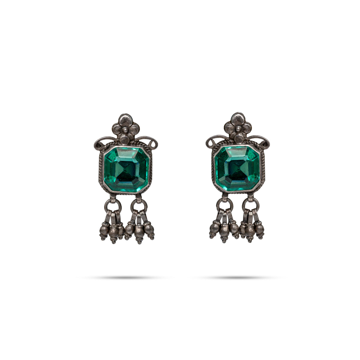 925 Silver Emerald Green Drop Earrings