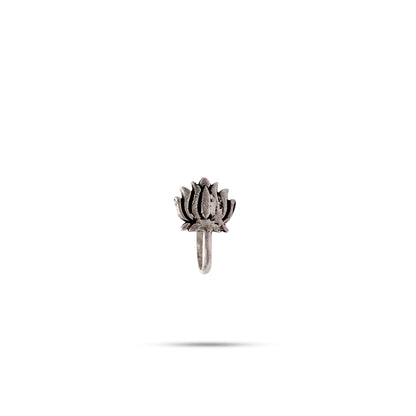 925 Silver Oxidized Lotus Clip-On Nose Pin