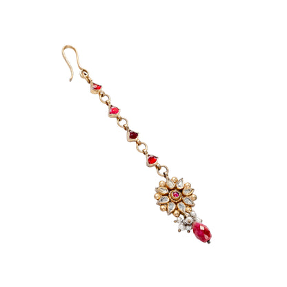 925 Silver Floral Ruby Maangtika