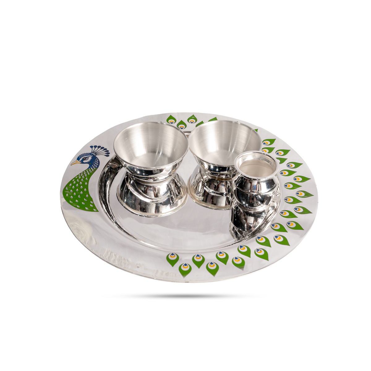 925 Silver Peacock Pooja Thali Set