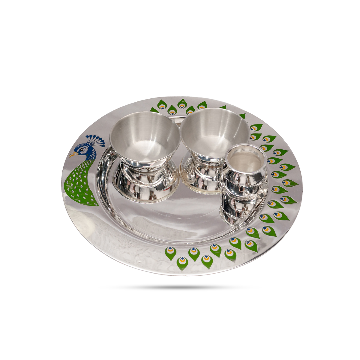 925 Silver Peacock Pooja Thali Set