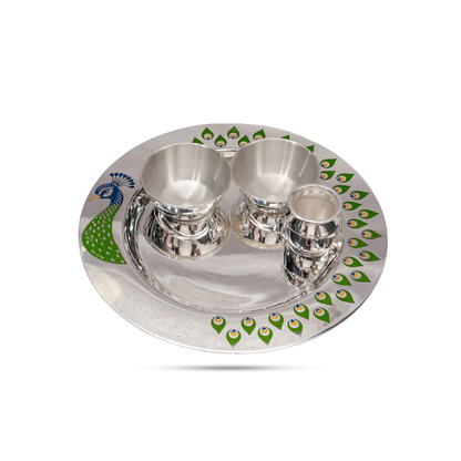 925 Silver Peacock Pooja Thali Set