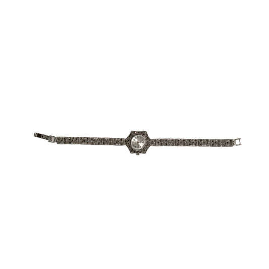 925 Silver Hexagon Marcasite Watch