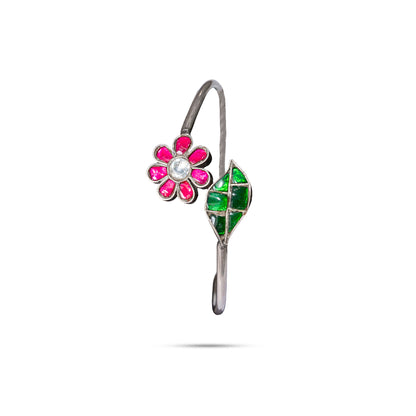 925 Silver Floral Leaf Enamel Open Bangle