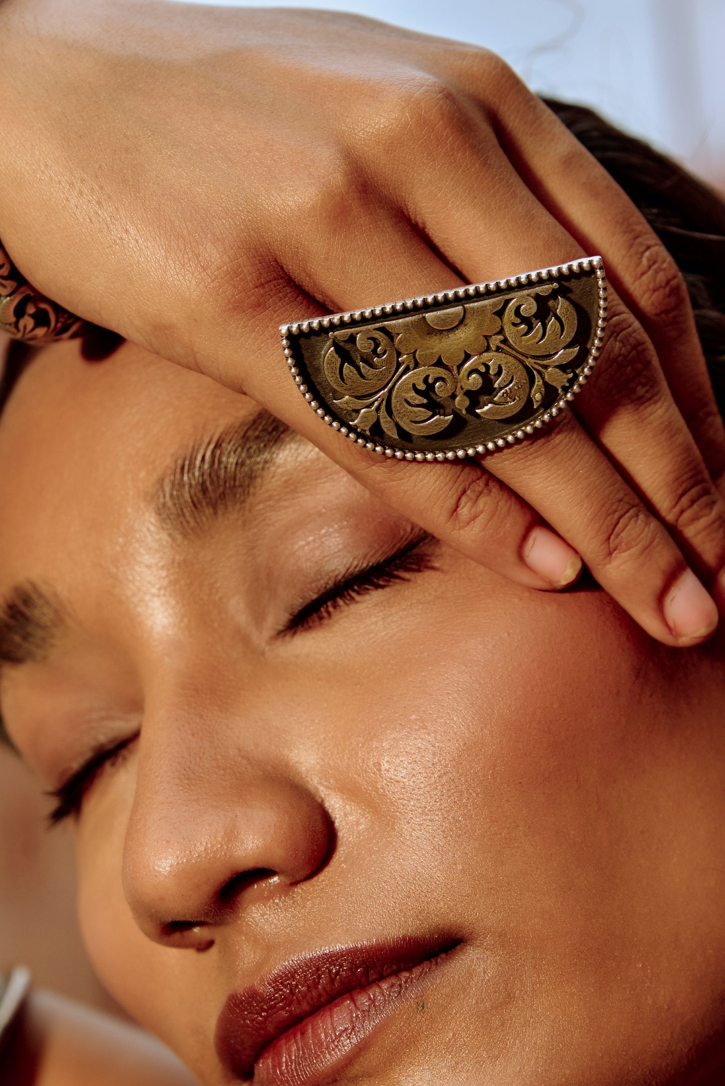 925 silver Floral Half Moon Ring