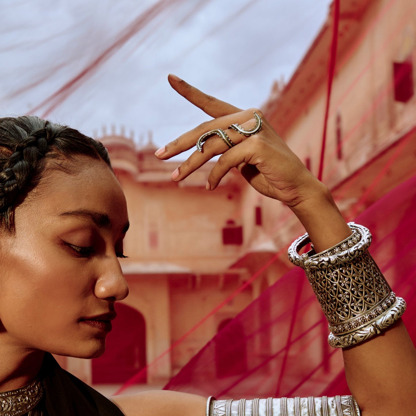 Oxidised Ring 925 silver Floral