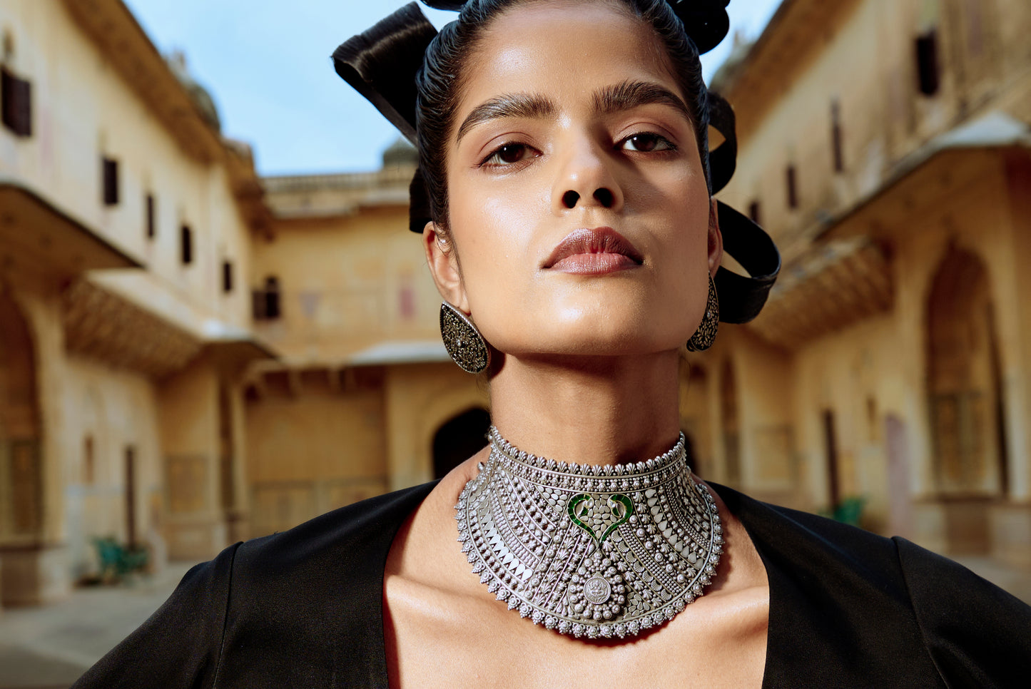 Intricate Green Detail Choker 925 Oxidised Necklace