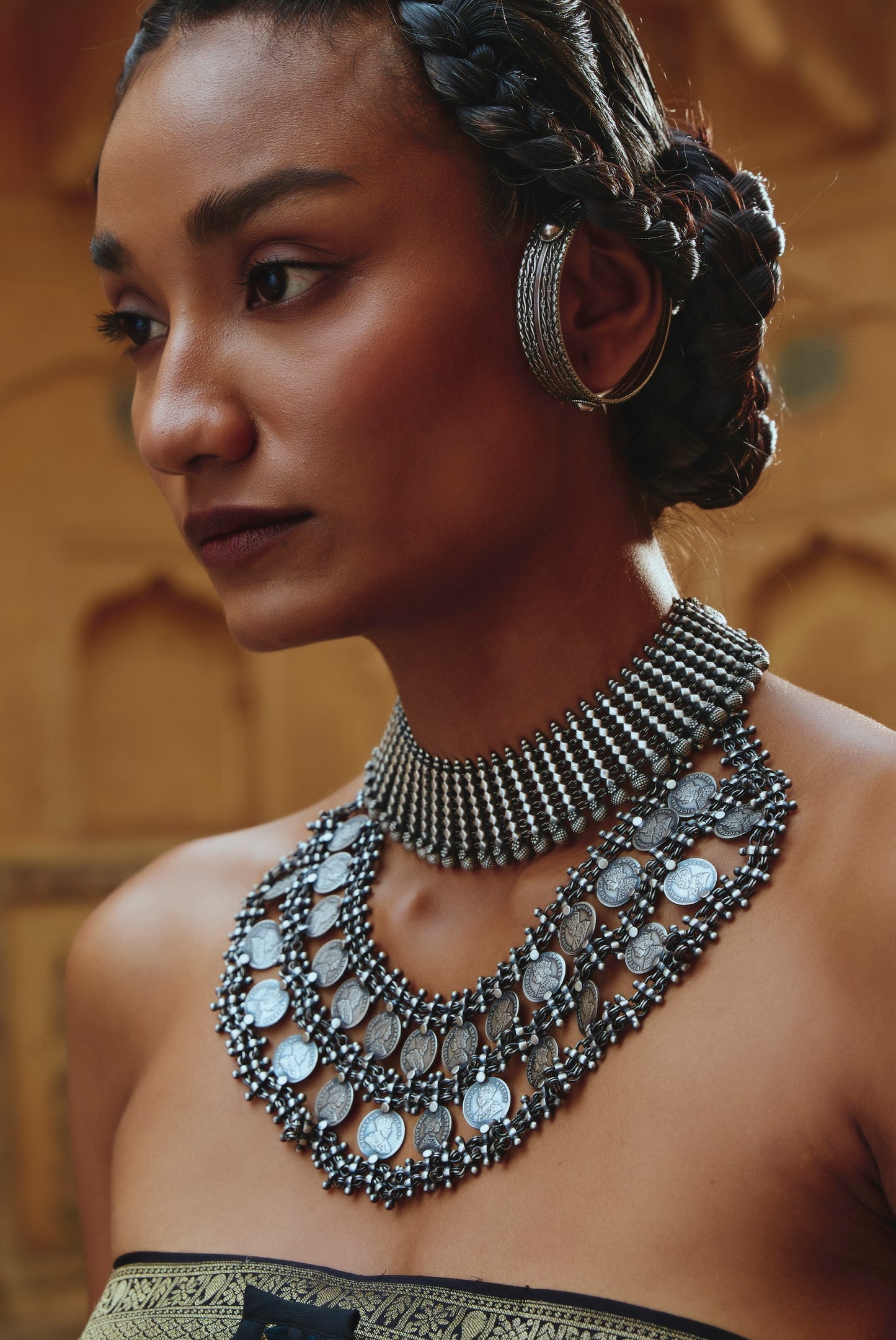 Vintage Coin Choker 925 silver Boho Necklace